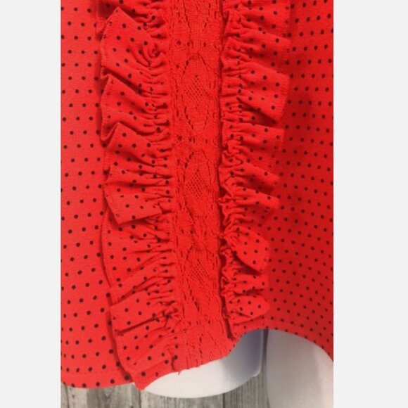 Karl Lagerfeld Red Black Polka Dot Ruffle Blouse S - Picture 3 of 6
